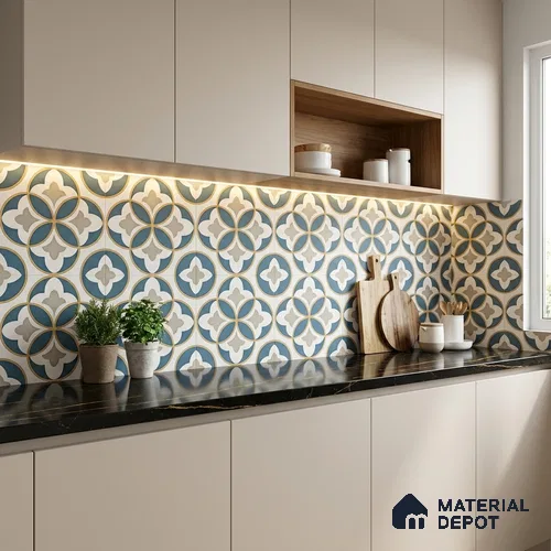 Moroccan Wall & Floor Tile TL 11125 Azure Fleur 1 ft x 1 ft Ceramic Matte Finish Tile - 10 mm | Suitable For Kitchen, Bathroom, Balcony