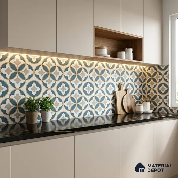 Moroccan Wall & Floor Tile TL 11125 Azure Fleur 1 ft x 1 ft Ceramic Matte Finish Tile - 10 mm | Suitable For Kitchen, Bathroom, Balcony
