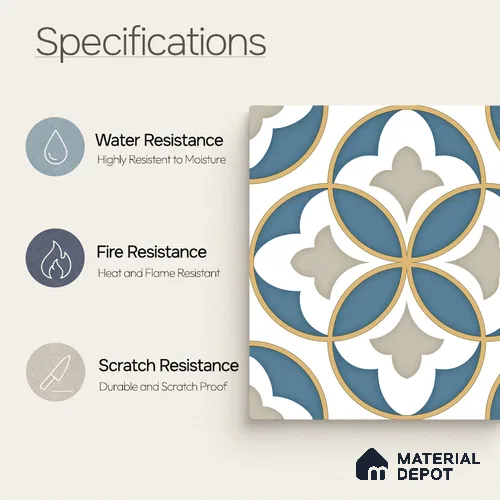 Moroccan Wall & Floor Tile TL 11125 Azure Fleur 1 ft x 1 ft Ceramic Matte Finish Tile - 10 mm | Suitable For Kitchen, Bathroom, Balcony