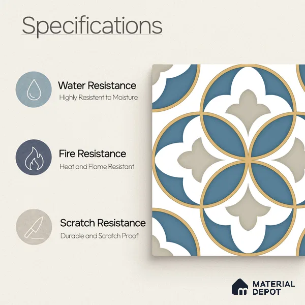 Moroccan Wall & Floor Tile TL 11125 Azure Fleur 1 ft x 1 ft Ceramic Matte Finish Tile - 10 mm | Suitable For Kitchen, Bathroom, Balcony