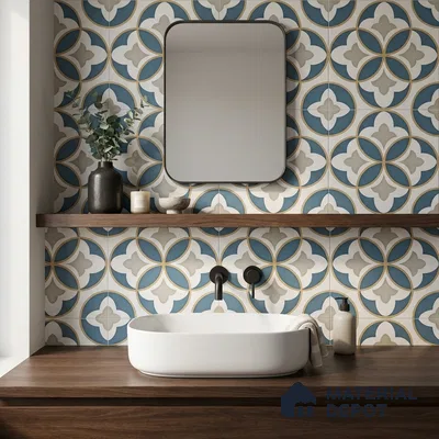 Moroccan Wall & Floor Tile TL 11125 Azure Fleur 1 ft x 1 ft Ceramic Matte Finish Tile - 10 mm | Suitable For Kitchen, Bathroom, Balcony