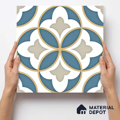 Moroccan Wall & Floor Tile TL 11125 Azure Fleur 1 ft x 1 ft Ceramic Matte Finish Tile - 10 mm | Suitable For Kitchen, Bathroom, Balcony