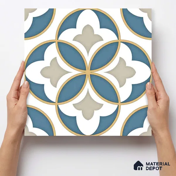 Moroccan Wall & Floor Tile TL 11125 Azure Fleur 1 ft x 1 ft Ceramic Matte Finish Tile - 10 mm | Suitable For Kitchen, Bathroom, Balcony