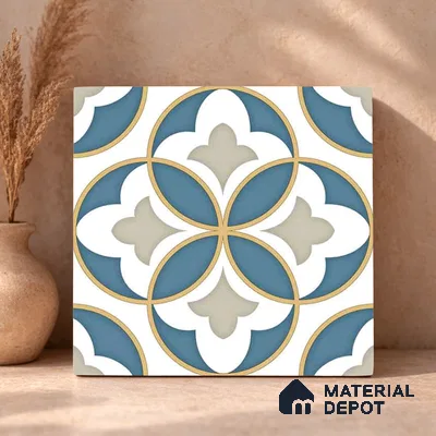 Moroccan Wall & Floor Tile TL 11125 Azure Fleur 1 ft x 1 ft Ceramic Matte Finish Tile - 10 mm | Suitable For Kitchen, Bathroom, Balcony