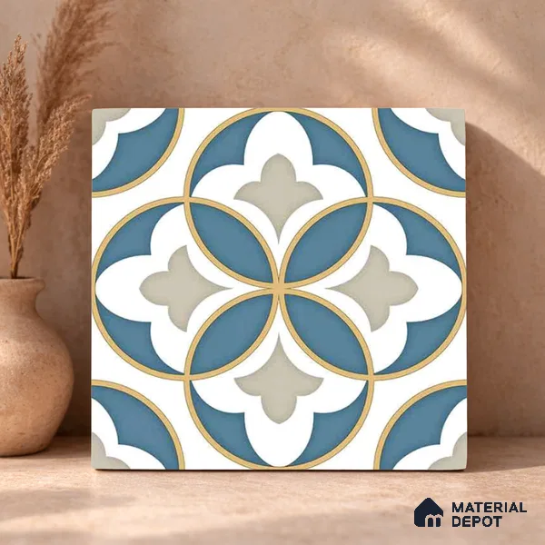 Moroccan Wall & Floor Tile TL 11125 Azure Fleur 1 ft x 1 ft Ceramic Matte Finish Tile - 10 mm | Suitable For Kitchen, Bathroom, Balcony