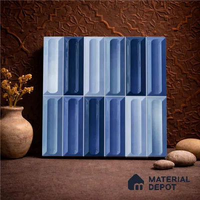 Faux Subway Wall Tile TL 11293 Azure Prism 1 ft x 1 ft Ceramic Glossy Finish Tile - 10 mm | Suitable For Bathroom, Balcony & Kitchen Backsplash (Sample)