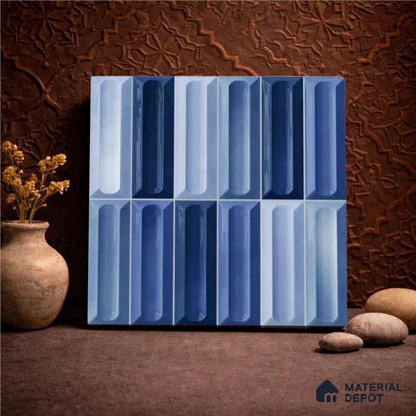 Faux Subway Wall Tile TL 11293 Azure Prism 1 ft x 1 ft Ceramic Glossy Finish Tile - 10 mm | Suitable For Bathroom, Balcony & Kitchen Backsplash (Sample)