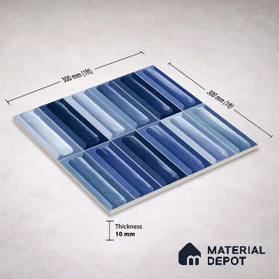 Faux Subway Wall Tile TL 11293 Azure Prism 1 ft x 1 ft Ceramic Glossy Finish Tile - 10 mm | Suitable For Bathroom, Balcony & Kitchen Backsplash (Sample)