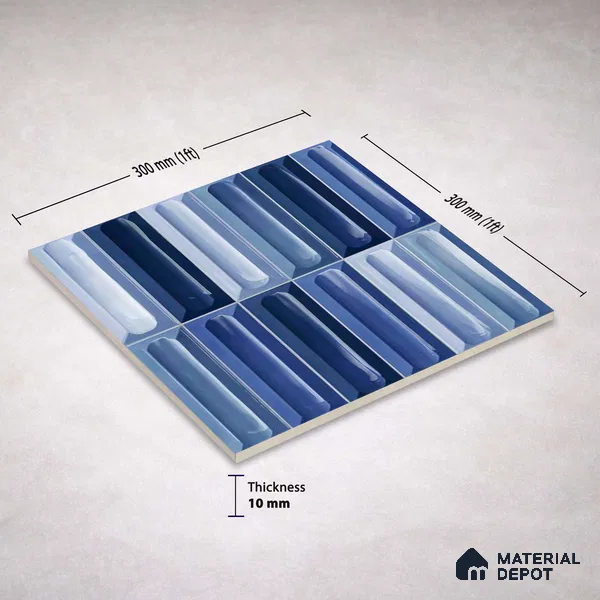 Faux Subway Wall Tile TL 11293 Azure Prism 1 ft x 1 ft Ceramic Glossy Finish Tile - 10 mm | Suitable For Bathroom, Balcony & Kitchen Backsplash (Sample)