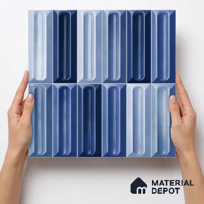 Faux Subway Wall Tile TL 11293 Azure Prism 1 ft x 1 ft Ceramic Glossy Finish Tile - 10 mm | Suitable For Bathroom, Balcony & Kitchen Backsplash (Sample)