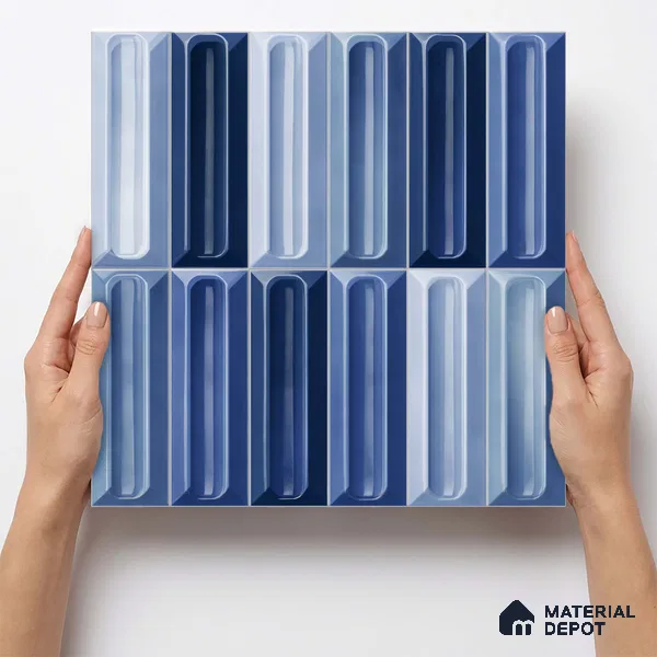 Faux Subway Wall Tile TL 11293 Azure Prism 1 ft x 1 ft Ceramic Glossy Finish Tile - 10 mm | Suitable For Bathroom, Balcony & Kitchen Backsplash (Sample)