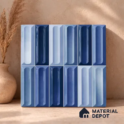 Faux Subway Wall Tile TL 11293 Azure Prism 1 ft x 1 ft Ceramic Glossy Finish Tile - 10 mm | Suitable For Bathroom, Balcony & Kitchen Backsplash (Sample)