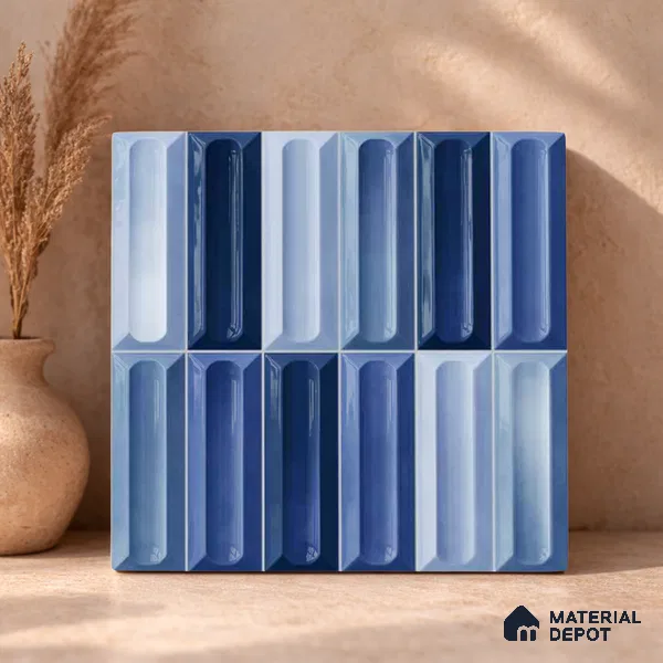 Faux Subway Wall Tile TL 11293 Azure Prism 1 ft x 1 ft Ceramic Glossy Finish Tile - 10 mm | Suitable For Bathroom, Balcony & Kitchen Backsplash (Sample)