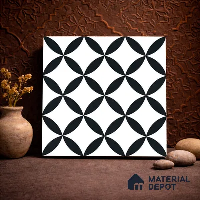Moroccan Monochrome Wall & Floor Tile TL 11137 Noir Orbit 1 ft x 1 ft Ceramic Matte Finish Tile - 10 mm | Suitable For Bathroom, Balcony & Kitchen Backsplash (Sample)