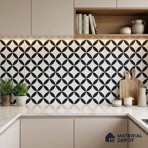 Moroccan Monochrome Wall & Floor Tile TL 11137 Noir Orbit 1 ft x 1 ft Ceramic Matte Finish Tile - 10 mm | Suitable For Kitchen, Bathroom, Balcony