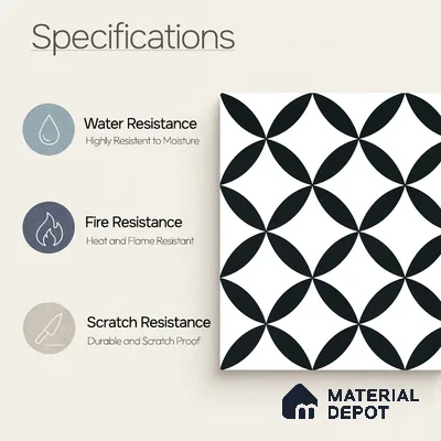 Moroccan Monochrome Wall & Floor Tile TL 11137 Noir Orbit 1 ft x 1 ft Ceramic Matte Finish Tile - 10 mm | Suitable For Bathroom, Balcony & Kitchen Backsplash (Sample)