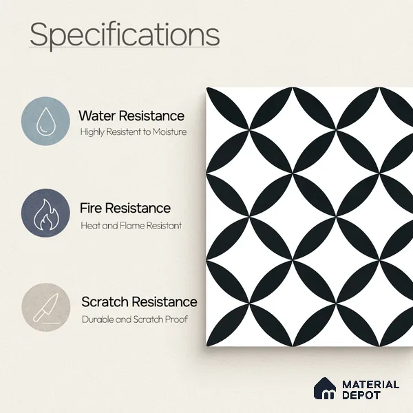 Moroccan Monochrome Wall & Floor Tile TL 11137 Noir Orbit 1 ft x 1 ft Ceramic Matte Finish Tile - 10 mm | Suitable For Bathroom, Balcony & Kitchen Backsplash (Sample)