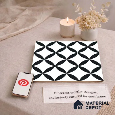 Moroccan Monochrome Wall & Floor Tile TL 11137 Noir Orbit 1 ft x 1 ft Ceramic Matte Finish Tile - 10 mm | Suitable For Bathroom, Balcony & Kitchen Backsplash (Sample)