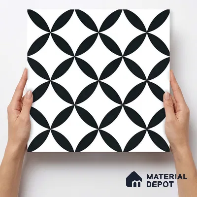 Moroccan Monochrome Wall & Floor Tile TL 11137 Noir Orbit 1 ft x 1 ft Ceramic Matte Finish Tile - 10 mm | Suitable For Bathroom, Balcony & Kitchen Backsplash (Sample)