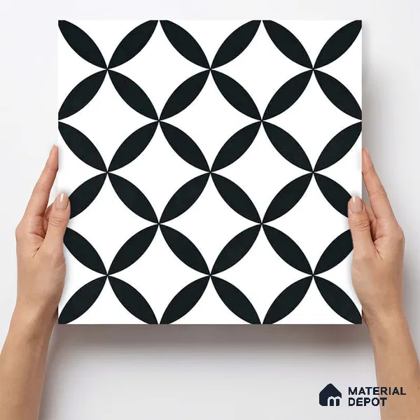 Moroccan Monochrome Wall & Floor Tile TL 11137 Noir Orbit 1 ft x 1 ft Ceramic Matte Finish Tile - 10 mm | Suitable For Bathroom, Balcony & Kitchen Backsplash (Sample)