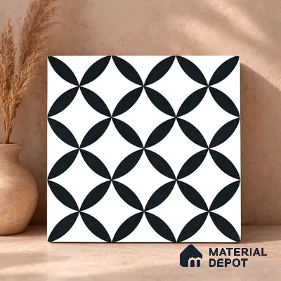 Moroccan Monochrome Wall & Floor Tile TL 11137 Noir Orbit 1 ft x 1 ft Ceramic Matte Finish Tile - 10 mm | Suitable For Bathroom, Balcony & Kitchen Backsplash (Sample)