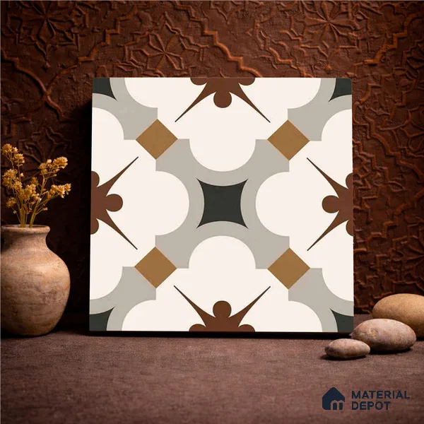 Moroccan Wall & Floor Tile TL 11112 Moorish Crest 1 ft x 1 ft Ceramic Matte Finish Tile - 10 mm | Suitable For Kitchen, Bathroom, Balcony