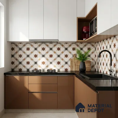Moroccan Wall & Floor Tile TL 11112 Moorish Crest 1 ft x 1 ft Ceramic Matte Finish Tile - 10 mm | Suitable For Kitchen, Bathroom, Balcony
