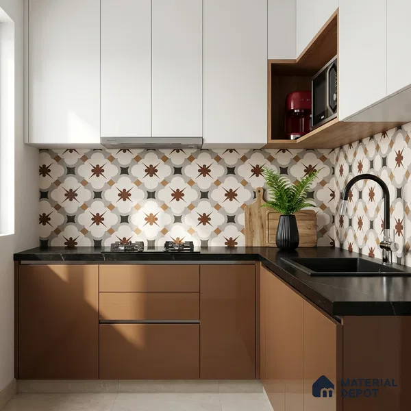 Moroccan Wall & Floor Tile TL 11112 Moorish Crest 1 ft x 1 ft Ceramic Matte Finish Tile - 10 mm | Suitable For Kitchen, Bathroom, Balcony