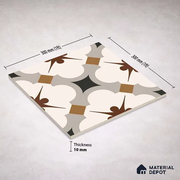 Moroccan Wall & Floor Tile TL 11112 Moorish Crest 1 ft x 1 ft Ceramic Matte Finish Tile - 10 mm | Suitable For Kitchen, Bathroom, Balcony