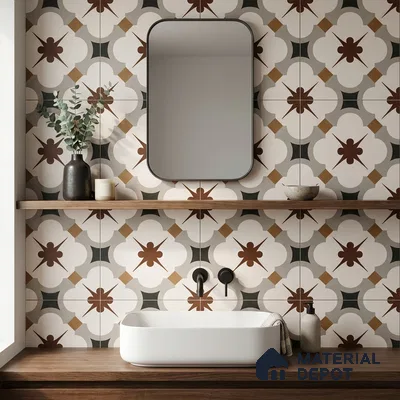 Moroccan Wall & Floor Tile TL 11112 Moorish Crest 1 ft x 1 ft Ceramic Matte Finish Tile - 10 mm | Suitable For Kitchen, Bathroom, Balcony