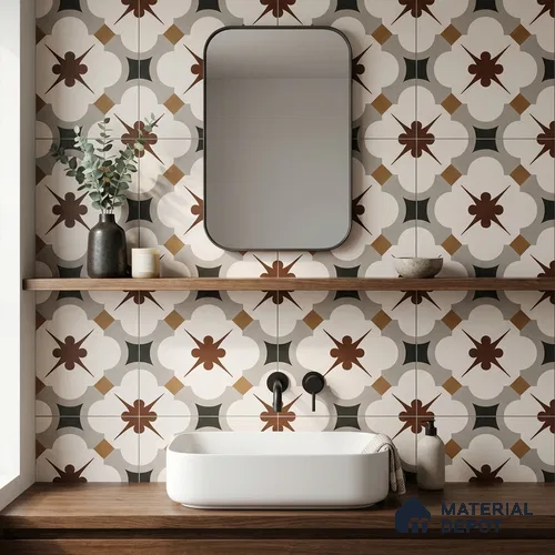 Moroccan Wall & Floor Tile TL 11112 Moorish Crest 1 ft x 1 ft Ceramic Matte Finish Tile - 10 mm | Suitable For Kitchen, Bathroom, Balcony