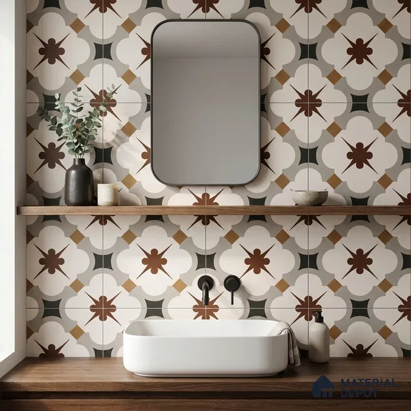 Moroccan Wall & Floor Tile TL 11112 Moorish Crest 1 ft x 1 ft Ceramic Matte Finish Tile - 10 mm | Suitable For Kitchen, Bathroom, Balcony