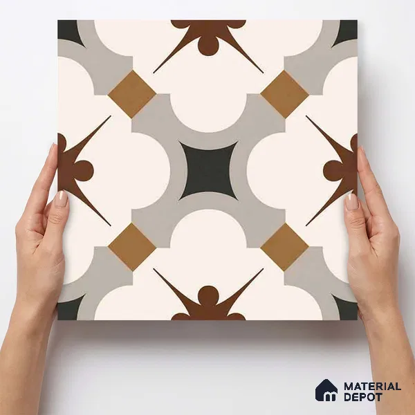 Moroccan Wall & Floor Tile TL 11112 Moorish Crest 1 ft x 1 ft Ceramic Matte Finish Tile - 10 mm | Suitable For Kitchen, Bathroom, Balcony