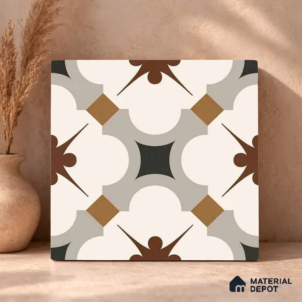 Moroccan Wall & Floor Tile TL 11112 Moorish Crest 1 ft x 1 ft Ceramic Matte Finish Tile - 10 mm | Suitable For Kitchen, Bathroom, Balcony