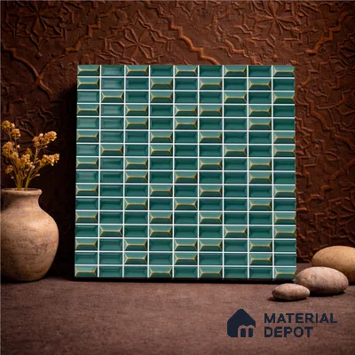 Faux Subway Wall Tile TL 11326 Emerald Prism 1 ft x 1 ft Ceramic Glossy Finish Tile - 10 mm | Suitable For Bathroom, Dining Area, Kitchen Backsplash