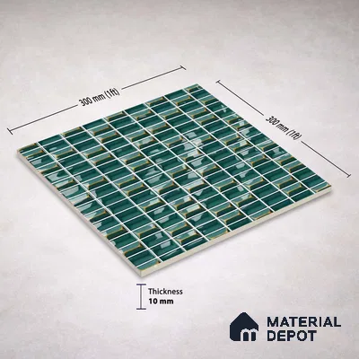 Faux Subway Wall Tile TL 11326 Emerald Prism 1 ft x 1 ft Ceramic Glossy Finish Tile - 10 mm | Suitable For Bathroom, Dining Area, Kitchen Backsplash