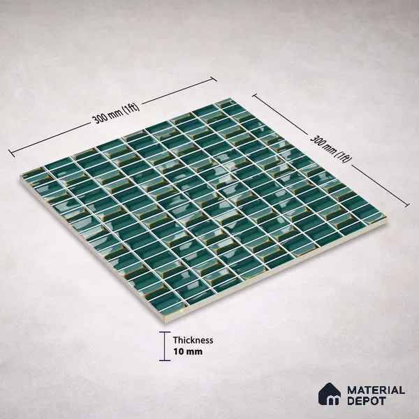 Faux Subway Wall Tile TL 11326 Emerald Prism 1 ft x 1 ft Ceramic Glossy Finish Tile - 10 mm | Suitable For Bathroom, Dining Area, Kitchen Backsplash