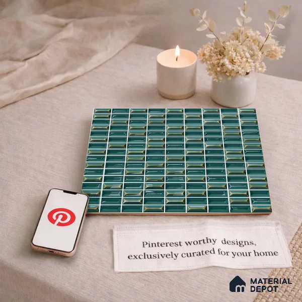 Faux Subway Wall Tile TL 11326 Emerald Prism 1 ft x 1 ft Ceramic Glossy Finish Tile - 10 mm | Suitable For Bathroom, Dining Area, Kitchen Backsplash