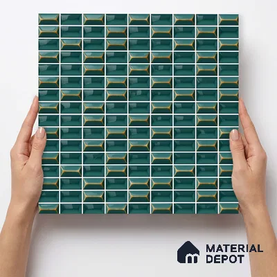 Faux Subway Wall Tile TL 11326 Emerald Prism 1 ft x 1 ft Ceramic Glossy Finish Tile - 10 mm | Suitable For Bathroom, Dining Area, Kitchen Backsplash