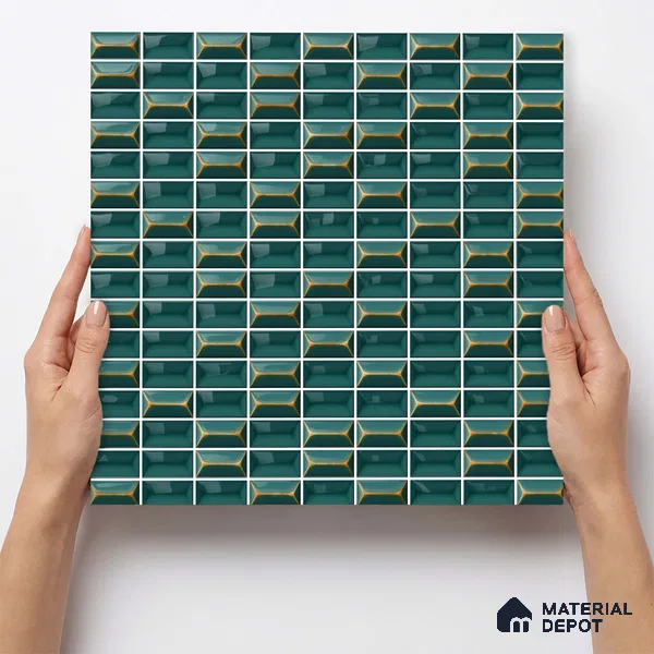 Faux Subway Wall Tile TL 11326 Emerald Prism 1 ft x 1 ft Ceramic Glossy Finish Tile - 10 mm | Suitable For Bathroom, Dining Area, Kitchen Backsplash