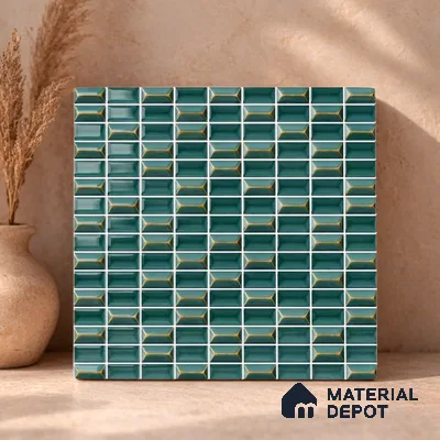 Faux Subway Wall Tile TL 11326 Emerald Prism 1 ft x 1 ft Ceramic Glossy Finish Tile - 10 mm | Suitable For Bathroom, Dining Area, Kitchen Backsplash