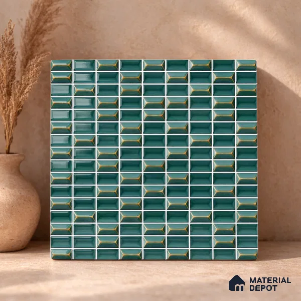 Faux Subway Wall Tile TL 11326 Emerald Prism 1 ft x 1 ft Ceramic Glossy Finish Tile - 10 mm | Suitable For Bathroom, Dining Area, Kitchen Backsplash