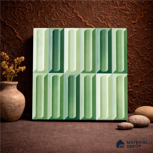 Faux Subway Wall Tile TL 11294 Verdant Prism 1 ft x 1 ft Ceramic Glossy Finish Tile - 10 mm | Suitable For Bathroom, Balcony & Kitchen Backsplash
