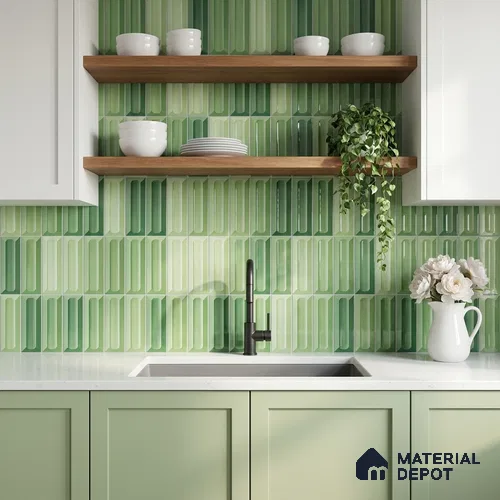 Faux Subway Wall Tile TL 11294 Verdant Prism 1 ft x 1 ft Ceramic Glossy Finish Tile - 10 mm | Suitable For Bathroom, Dining Area, Kitchen Backsplash