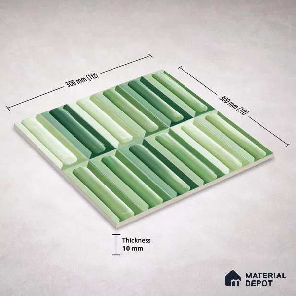 Faux Subway Wall Tile TL 11294 Verdant Prism 1 ft x 1 ft Ceramic Glossy Finish Tile - 10 mm | Suitable For Bathroom, Balcony & Kitchen Backsplash