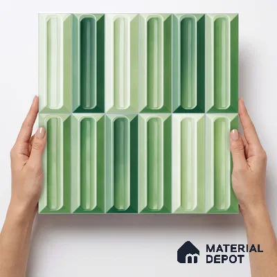 Faux Subway Wall Tile TL 11294 Verdant Prism 1 ft x 1 ft Ceramic Glossy Finish Tile - 10 mm | Suitable For Bathroom, Balcony & Kitchen Backsplash