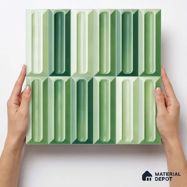 Faux Subway Wall Tile TL 11294 Verdant Prism 1 ft x 1 ft Ceramic Glossy Finish Tile - 10 mm | Suitable For Bathroom, Balcony & Kitchen Backsplash