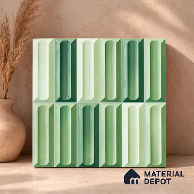 Faux Subway Wall Tile TL 11294 Verdant Prism 1 ft x 1 ft Ceramic Glossy Finish Tile - 10 mm | Suitable For Bathroom, Balcony & Kitchen Backsplash