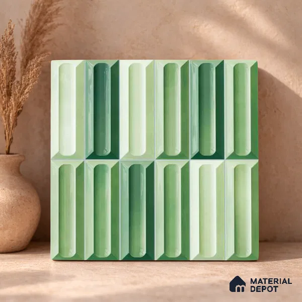 Faux Subway Wall Tile TL 11294 Verdant Prism 1 ft x 1 ft Ceramic Glossy Finish Tile - 10 mm | Suitable For Bathroom, Balcony & Kitchen Backsplash