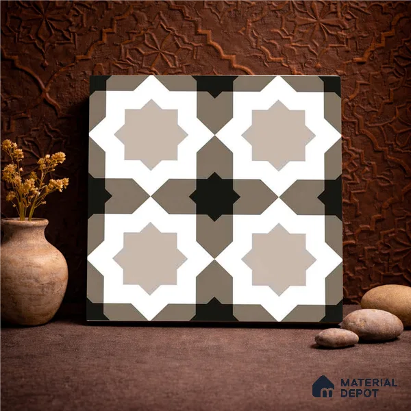 Moroccan Wall & Floor Tile TL 11114 Moorish Star 1 ft x 1 ft Ceramic Matte Finish Tile - 10 mm | Suitable For Kitchen, Bathroom, Balcony